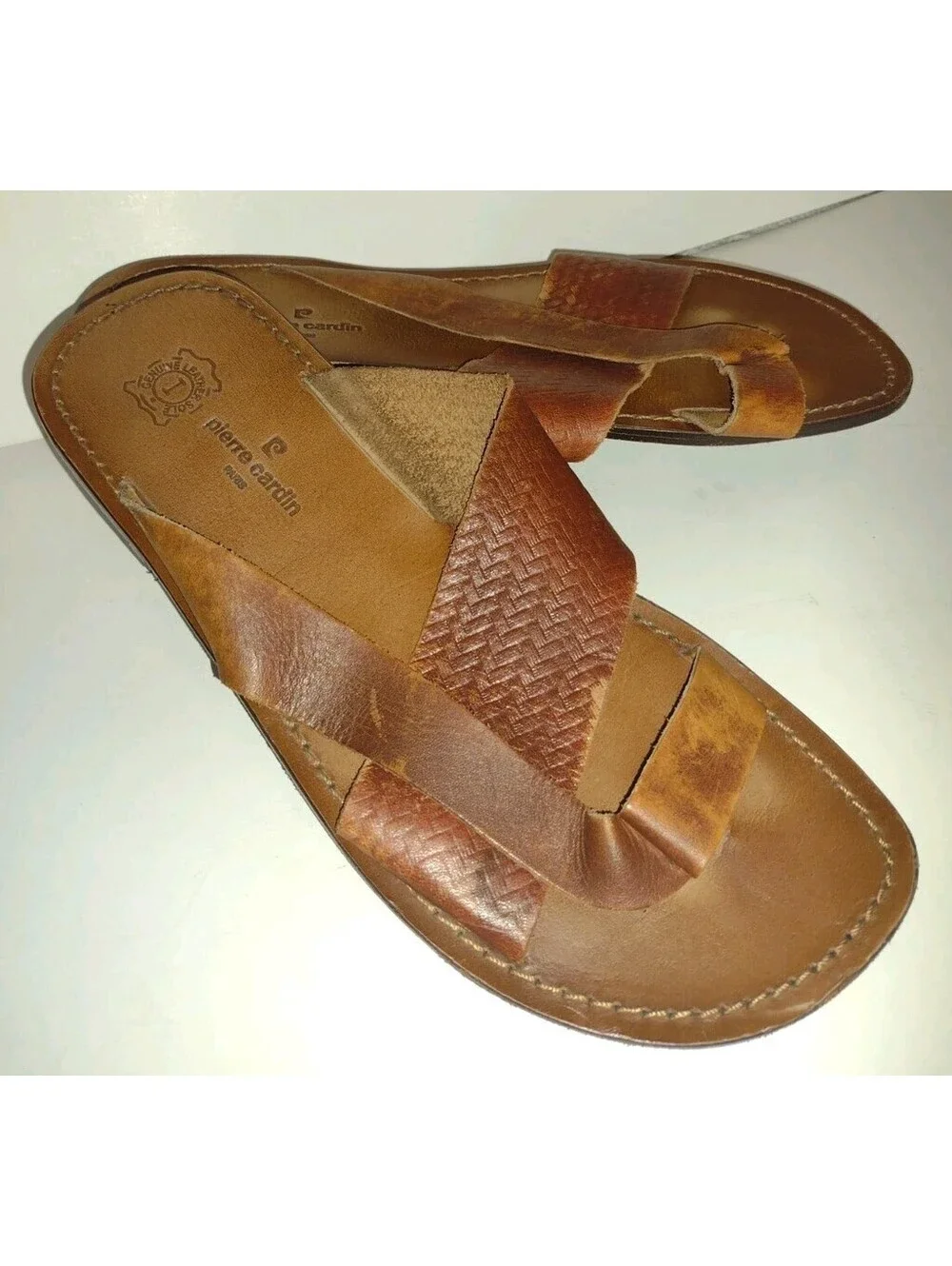 Pierre Cardin Leather Toe Loop Sandals Mens EU 42 US 8.5 9 Handmade Brown India